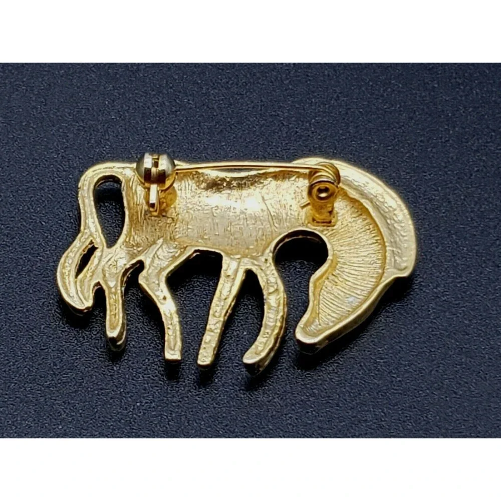 Zebra Animal Figural Brooch Pin Gold Tone Metal Shiny African Safari Vintage